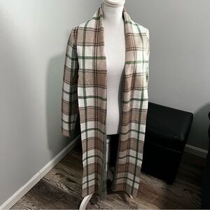 Max Studio Long Sweater Duster NWT    Size Small Green, Tan, Cream Check